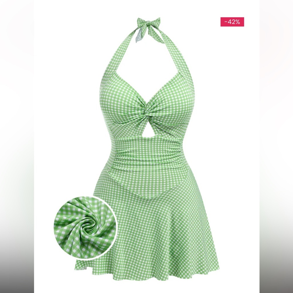 NWT Retro Stage Green and White One Piece Bathing Suiy Size Medium